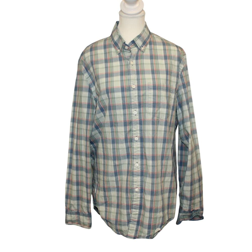 J Crew Mens Plaid button down shirt LS Blue Flex Washed Sz M